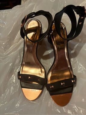 Ted Baker Black Sandals with Rose Gold Footbed